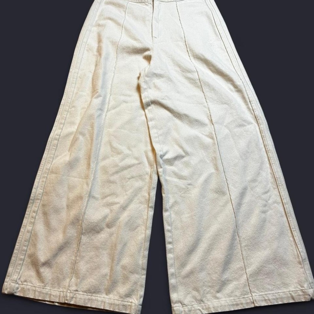 Adidas MONTREAL Tag 33"‎ cream Jean High Waist Long Baggy Wide Leg NWT